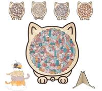 135-Piece Colored Cat Shaped Wooden Jigsaw Puzzle,Cute Cats Shaped Wooden Puzzle with Acrylic Cover,Challenging Irregular Jigsaw with Cat-Shaped Frame,Creative Puzzles Home Decor (BB)