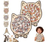 135-Piece Colored Cat Shaped Wooden Jigsaw Puzzle for Adults,Unique Animal Shape Wood Puzzle with Frame, Cute Decorative Cat Puzzle Gift for Cat Lovers & Home Decor (2PCS-A)