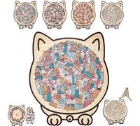 135-Piece Mailard/Macaron/Wooden/Morandi-Colored Cat Shaped Wooden Jigsaw Puzzle for Adults, Puzzle gatto decorativo con cornice e copertura acrilica.(#A)