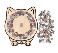 135-Piece Mailard/Macaron/Wooden/Morandi-Colored Cat Shaped Wooden Jigsaw Puzzle for Adults, Puzzle gatto decorativo con cornice e copertura acrilica.(#D)