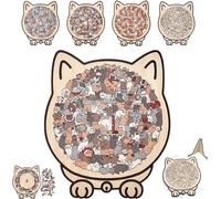 135-Piece Mailard/Macaron/Wooden/Morandi-Colored Cat Shaped Wooden Jigsaw Puzzle for Adults, Puzzle gatto decorativo con cornice e copertura acrilica.(#C)