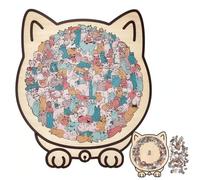 135-Piece Morandi Cat Shaped Wooden Jigsaw Puzzle, Unique Cat Shaped Puzzle Outline (#4)