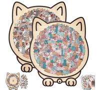 135-Piece Morandi Cat Shaped Wooden Jigsaw Puzzle with Cat Shaped Puzzle Pieces and Cat Outline Frame, a Challenging Irregular Jigsaw for Adults, Home Decor or as a Gift (Mixed#2)