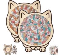 135-Piece Morandi Cat Shaped Wooden Jigsaw Puzzle with Cat Shaped Puzzle Pieces and Cat Outline Frame, a Challenging Irregular Jigsaw for Adults, Home Decor or as a Gift (Mixed#1)