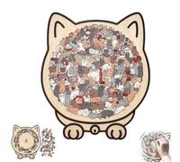 135-Piece Morandi Cat Shaped Wooden Jigsaw Puzzle with Cat Shaped Puzzle Pieces and Cat Outline Frame, a Challenging Irregular Jigsaw for Adults, Home Decor or as a Gift (#2)