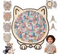 135-Piece Morandi-Colored Cat Shaped Wooden,Cats Shaped Wooden Puzzle,Detailed Cat-Themed Pieces,Unique Animal Shape Wood Puzzle with Adorable Cats Outlines Framed and Acrylic Cover (B 1PCS)