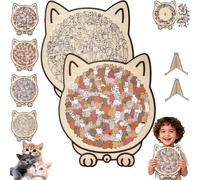 135-Piece Morandi-Colored Cat Shaped Wooden,Cats Shaped Wooden Puzzle,Detailed Cat-Themed Pieces,Unique Animal Shape Wood Puzzle with Adorable Cats Outlines Framed and Acrylic Cover (H 2PCS)