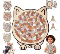 135-Piece Morandi-Colored Cat Shaped Wooden,Cats Shaped Wooden Puzzle,Detailed Cat-Themed Pieces,Unique Animal Shape Wood Puzzle with Adorable Cats Outlines Framed and Acrylic Cover (C 1PCS)