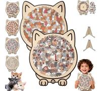 135-Piece Morandi-Colored Cat Shaped Wooden,Cats Shaped Wooden Puzzle,Detailed Cat-Themed Pieces,Unique Animal Shape Wood Puzzle with Adorable Cats Outlines Framed and Acrylic Cover (F 2PCS)