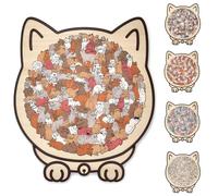135-Piece Morandi-Colored Cat Shaped Wooden Jigsaw Puzzle, Cat Shaped Jigsaw Puzzles Unique Irregular Animal Pieces Creative Puzzles for Cats Lovers or Puzzle Fans (B color)
