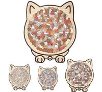 135-Piece Morandi-Colored Cat Shaped Wooden Jigsaw Puzzle cat shaped wooden jigsaw puzzle for Adults Creative Stress Relief Thinking Toy Cats Lovers or Puzzle Fans Home Decor (Maillard colors)