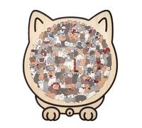 135-Piece Morandi-Colored Cat Shaped Wooden Jigsaw Puzzle, Cute Wooden Cat Shaped Puzzle Pieces with Adorable Feline Designs, Relaxing Art Gift & Home Decor for Cat Lovers (Morandi color)
