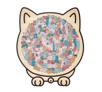 135-Piece Morandi-Colored Cat Shaped Wooden Jigsaw Puzzle, Cute Wooden Cat Shaped Puzzle Pieces with Adorable Feline Designs, Relaxing Art Gift & Home Decor for Cat Lovers (Macaron color)