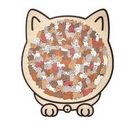 135-Piece Morandi-Colored Cat Shaped Wooden Jigsaw Puzzle, Cute Wooden Cat Shaped Puzzle Pieces with Adorable Feline Designs, Relaxing Art Gift & Home Decor for Cat Lovers (Maillard color)