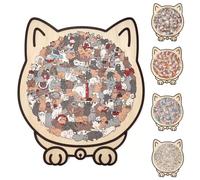 135-Piece Morandi-Colored Cat Shaped Wooden Jigsaw Puzzle for Adults, Unique Irregular Pieces with Adorable Cat Frame, Creative Home Decor & Gift for Cat Lovers (A)