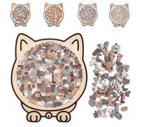 135-Piece Morandi-Colored Cat Shaped Wooden Jigsaw Puzzle, Unique Cat-Shaped Frame & Artistic Appearance, Family Collectible Wooden Craftsmanship Difficult Puzzles for Stress Relief(#A)