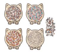 135-Piece Morandi-Colored Cat Shaped Wooden Jigsaw Puzzle, Unique Cat-Shaped Frame & Artistic Appearance, Family Collectible Wooden Craftsmanship Difficult Puzzles for Stress Relief(A+B+C+D)