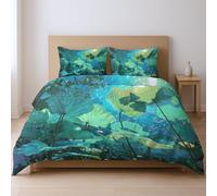 135 x 200 cm 2Pezzi Microfibra Copripiumino Anime Piante Foglie Di Loto Onirico Lunga Durata Ultra Morbida Bed Linen Adatto Agli Adolescenti, Verde Smeraldo