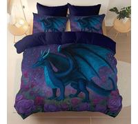 135 X 200 cm Alta Qualità Copripiumino,Fantasy Drago Stelle Rosa Thème Set Letto Matrimoniale Completo In Microfibra Con Cerniera, 1 Copripiumini + 2 Federa,Anallergico Viola
