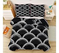 135 x 200 cm Set Copripiumino Duvet, Disponibili In Vari Modelli Adatto A Studenti Adolescenti E Adulti Stile Giapponese Simmetria Onde, Realizzati Con Microfibra Spazzolata Nero E Bianco