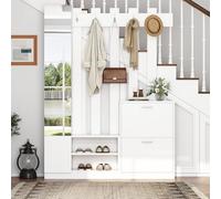 135 x 25 x 180 cm, set guardaroba con specchio, armadio da corridoio, armadio sospeso, guardaroba compatto, 2 scarpiere inferiori a battente, 2 armadi portaoggetti, adatto per aperture delle porte