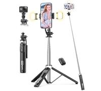 135CM Bastone Selfie Treppiede con 2 Luce di Riempimento, 4 in 1 Selfie Stick Treppiede per Telefono con Telecomando Treppiedi Portatile con Vite da 1/4 Compatibile con Gopro/iPhone/Samsung