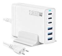 135W Caricatore USB C Multiplo, PD 30W Alimentatore USB C Compatibile con MacBook Air, 6 Porte GaN III Charging Station per MacBook Pro, Dell, iPhone, iPad, Nexus, HTC, Nokia, Motorola