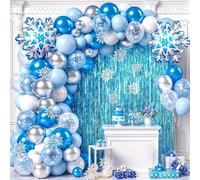 136 pezzi Set di palloncini a tema Snowy Frost, colori blu metallico, argento, blu macaron e bianco, decorazioni per feste invernali, feste di Natale, Ognissanti, atmosfera da festa, set di palloncini