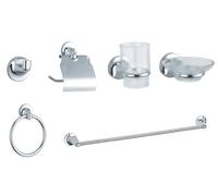 Generic Bad - Set bagno 6 pezzi Serie Tondò da parete in metallo cromato e vetro satinato