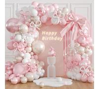 139 pezzi Kit arco di palloncini rosa con fiocco, con palloncini bianchi, rosa chiaro e perla trasparente per decorazioni di feste di matrimonio, festa di nascità, compleanni a tema fiocco Set di pall