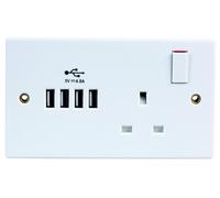 13A 1-Gang con Interruttore Presa Con 4x 2.4A USB Prese - PRO ELEC