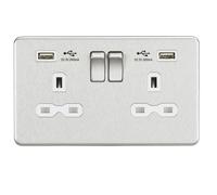 13A 2G Interruttore Presa Con / Doppia USB Caricatore A+A (2.4A) Spazzolata