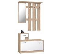 13Casa - Hola A3 - Mobile ingresso. Dim: 100x25x180 h cm. Col: Bianco, Rovere. Mat: Nobilitato.