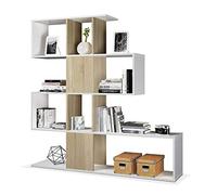 13Casa Kafka D11 - Libreria a zig zag, Melamina, Rovere/Bianco, 145 x 29 x 145 cm