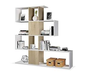 13Casa Kafka D11 - Libreria a zig zag, Melamina, Rovere/Bianco, 145 x 29 x 145 cm