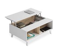Tavolino Alzante, Modello Zaiken Plus, Bianco Lucido e Rovere Canadese, Misure: 100 cm (Larghezza) x 38/48 cm (Altezza) x 68 cm (Profondità)