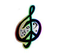 13cmx7.5cm G Clef Peace Sign Decal World Music Rainbow Band Car Fun