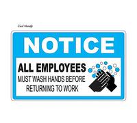 13cmx8cm AVVISO TUTTI I DIPENDENTI DEVONO LAVARSI LE MANI PRIMA DI TORNARE AL LAVORO DECAL Riflettente