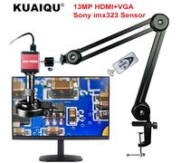13MP HDMI USB 60FPS Microscopio video monoculare imposta HDMI VGA fotocamera digitale 130X/150X/215X obiettivo con attacco C per riparazione saldatura del telefono