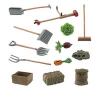 13pc Fattoria Verdure Figurine e Pala Rastrelli Strumenti Set in Miniatura per Case delle Bambole Giardino Scena Esterna Decors Modello Pala in Miniatura Rastrelli Prati