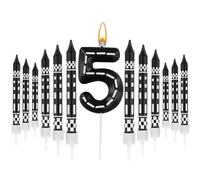 13pz Candele di Compleanno a Tema Auto da Corsa, Candeline di Compleanno Divertenti Candele in Bianco e Nero Topper per Torta Candele Numero per Ragazzi e Ragazze Decorazione (5)