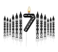 13pz Candele di Compleanno a Tema Auto da Corsa, Candeline di Compleanno Divertenti Candele in Bianco e Nero Topper per Torta Candele Numero per Ragazzi e Ragazze Decorazione (7)