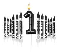 13pz Candele di Compleanno a Tema Auto da Corsa, Candeline di Compleanno Divertenti Candele in Bianco e Nero Topper per Torta Candele Numero per Ragazzi e Ragazze Decorazione (1)