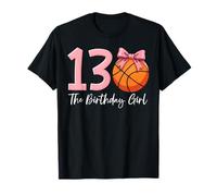 13th Birthday Girl Basketball Ball Coquette Pink 13 Eleven Maglietta