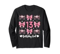 13th Birthday Girl Monster Truck Coquette Bow Maglia a Manica