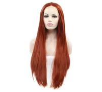 13x3" Pre-pizzicato Lungo Diritto Zenzero Arancia Parrucche Per Le Donne dall'aspetto Naturale Calore Sicuro Auburn Parrucche Anteriori In Pizzo Sintetico per Sostituzione/Partita/Cosplay/Costume/Uso
