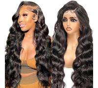 13x4 HD Lace Front Wigs Human Hair, 180 Density Body Wave Human Hair Wig For Black Women, Glueless Lace Frontal Wig Human Hair Pre Plucked, Black Brazilian Real Human Hair Wig 18 Inch(13x4 Body Wave L