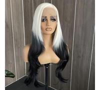 13X4 parrucca frontale in pizzo Ombre parrucca sintetica colorata platino a nero parrucche naturali attaccatura dei capelli per le donne nero platino 61 cm-pizzo anteriore