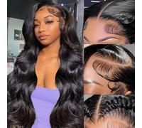 13x6 HD Lace Frontal Wig Brazilian Virgin Hair Pre Plucked Body Wave Transparent Full Lace 230% Density Baby Hair Glueless Lace Wig Glueless Human Hair Wigs for Black Women Natural Color 16 Inch