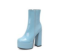 14.5CM/5.7IN Autunno E Inverno con Tacco Alto Stivali Donna Punta Rotonda in Vernice all-Match Elegante Moda Stivali Principessa Stivali,Blu,43 EU